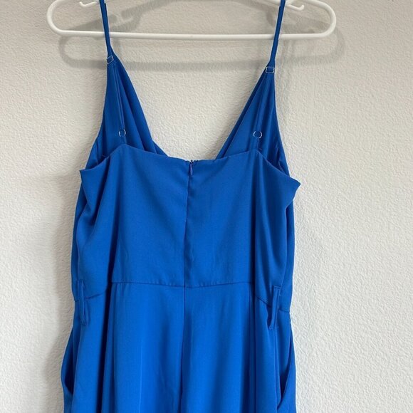 She + Sky Royal Blue Cowl Neck Spaghetti Strap Wide Leg Jumpsuit - Picture 4 of 8